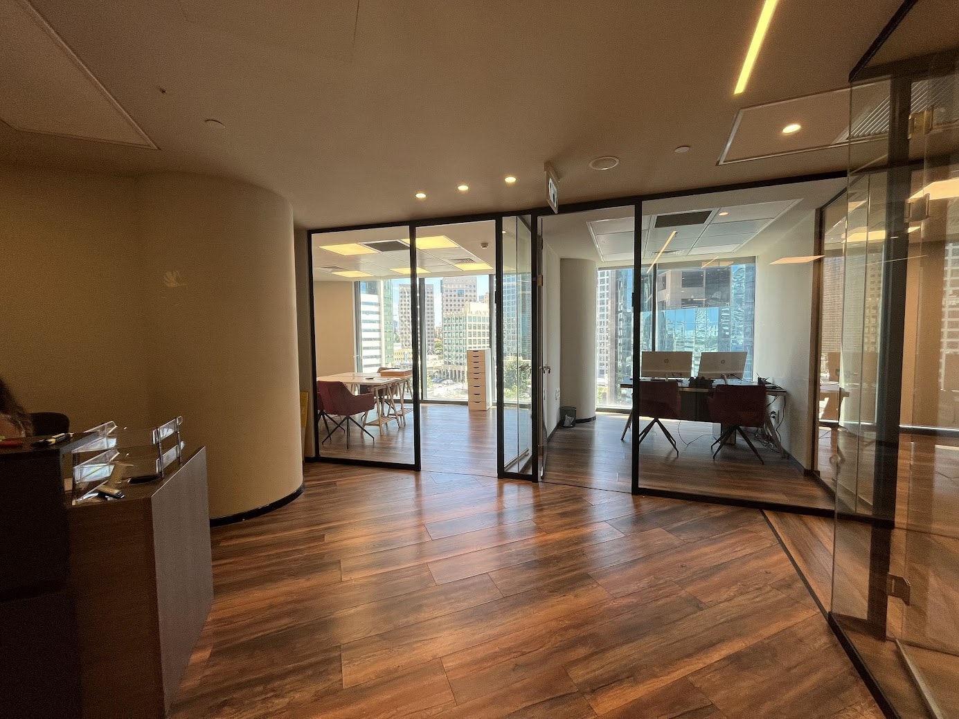 מבט כללי- עמדת קבלה וחדרי עבודה במשרד